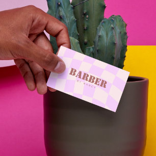 Retro Checkerboard Swirn Rosa Friseur Visitenkarte