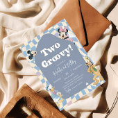 Retro checkerboard "Two Groovy" 2nd birthday Einladung