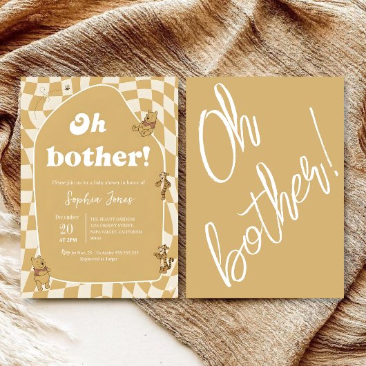Retro Checkerboard Winnie the Pooh Baby Shower Einladung