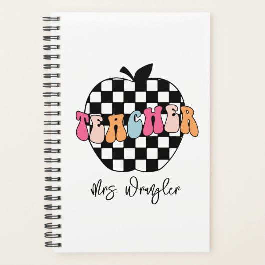 Retro Checkered Apple Niedlich Teacher Planner Planer (Vorderseite)