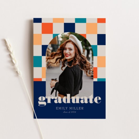 Retro Checkered Arch Classic Foto Abschluss Einladung