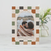 Retro Checkered, Arch-Foto Save the Date Einladung (Stehend Vorderseite)