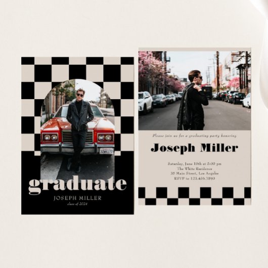 Retro Checkered Arch Timeless Foto Abschluss Einladung