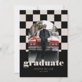 Retro Checkered Arch Timeless Foto Abschluss Einladung (Vorderseite)