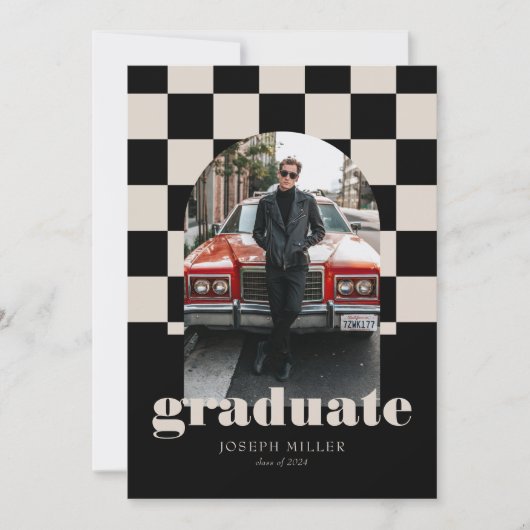 Retro Checkered Arch Timeless Foto Abschluss Einladung (Vorderseite)