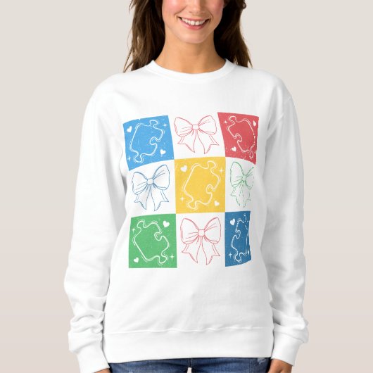 Retro Checkered Autismus Awareness Coquette Bow Sweatshirt (Vorderseite)