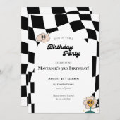 Retro Checkered Birthday Einladung (Vorne/Hinten)