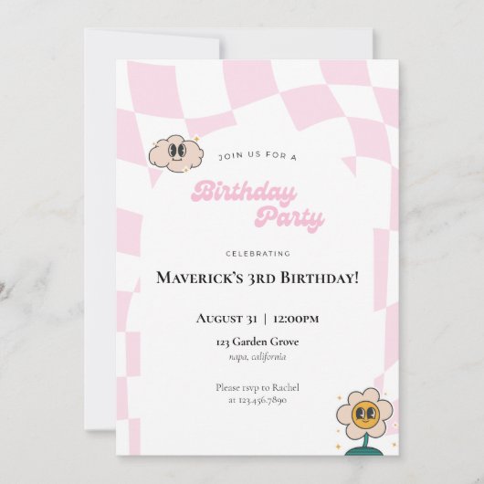 Retro Checkered Birthday Einladung (Vorderseite)