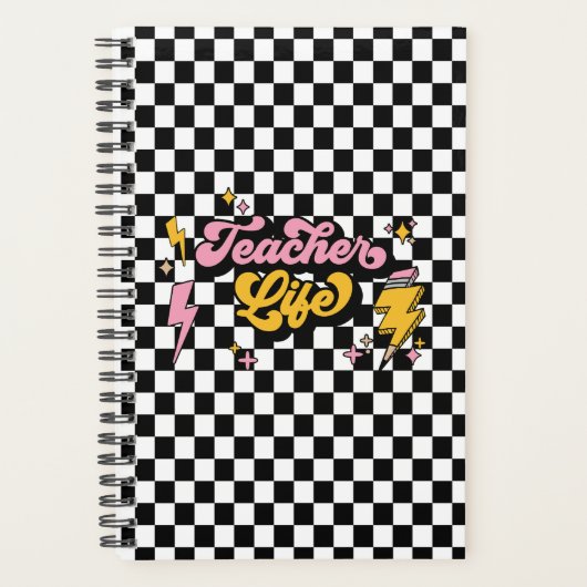 Retro Checkered Black and White Teacher Life Planer (Vorderseite)