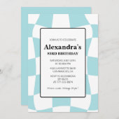 Retro Checkered Blue 83. Geburtstag Einladung (Vorne/Hinten)