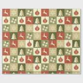 Retro Checkered Christmas Red and Green Geschenkpapier (Flach)