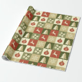 Retro Checkered Christmas Red and Green Geschenkpapier (Ungerollt)