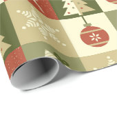 Retro Checkered Christmas Red and Green Geschenkpapier (Rolleneckpunkt)