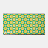Retro Checkered Daisis Yellow Green Script Name Schreibtischunterlage (Vorderseite)