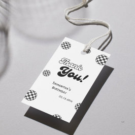 Retro Checkered "Danke" Schwarz & Weiß Groovy Geschenkanhänger