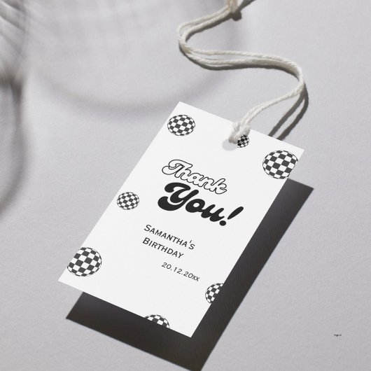 Retro Checkered "Danke" Schwarz & Weiß Groovy Geschenkanhänger