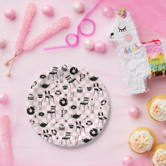 Retro Checkered Diner Pattern Pappteller (Party)