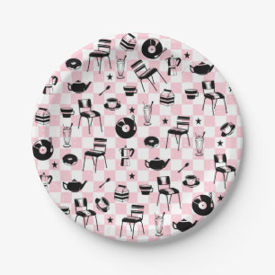 Retro Checkered Diner Pattern Pappteller