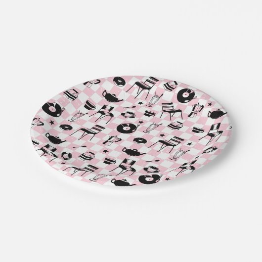 Retro Checkered Diner Pattern Pappteller (Schrägansicht)