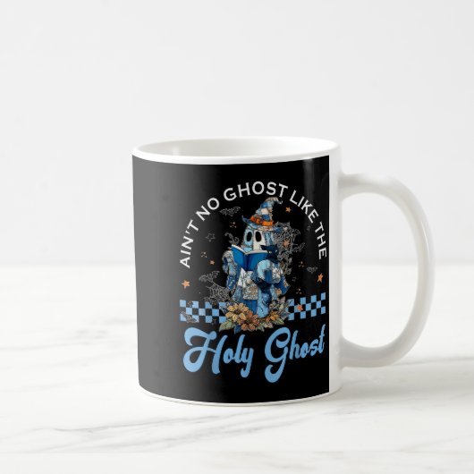 Retro Checkered Floral Denim Ghost Black Cat Witch Kaffeetasse (Rechts)