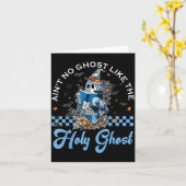 Retro Checkered Floral Denim Ghost Black Cat Witch Karte (Gelbe Blume)