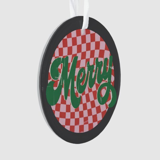 Retro Checkered Frohe Weihnachten Ornament (Vorderseite)