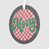 Retro Checkered Frohe Weihnachten Ornament (Vorderseite)