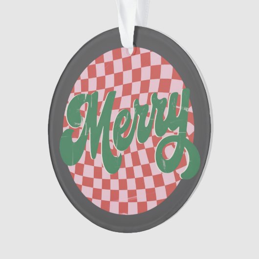 Retro Checkered Frohe Weihnachten Ornament (Vorderseite)