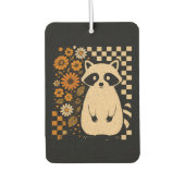 Retro Checkered Halloween Raccoon Autolufterfrischer (Vorderseite)