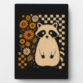 Retro Checkered Halloween Raccoon Fotoplatte (Vorderseite)