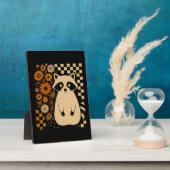 Retro Checkered Halloween Raccoon Fotoplatte (Seite)