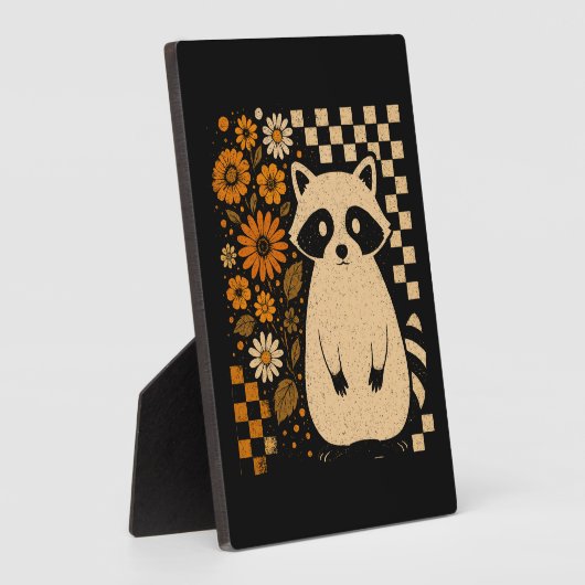 Retro Checkered Halloween Raccoon Fotoplatte (Seite)