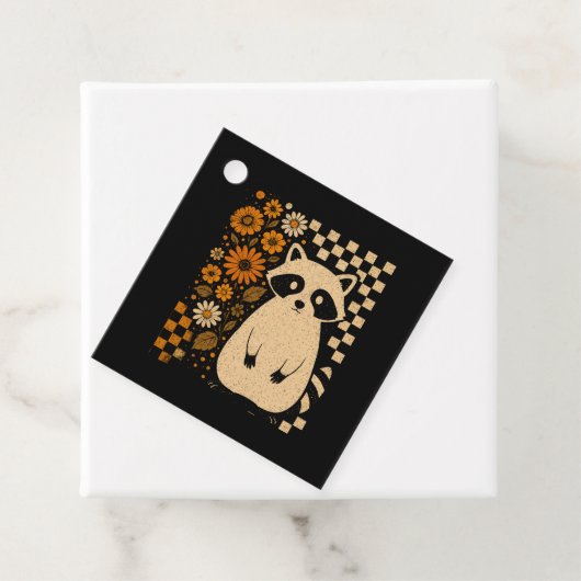 Retro Checkered Halloween Raccoon Geschenkanhänger (Beispiel)