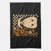 Retro Checkered Halloween Raccoon Geschirrtuch (Vertikal)