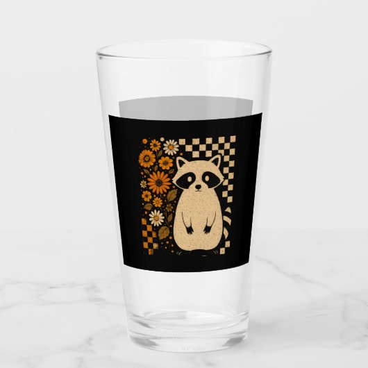 Retro Checkered Halloween Raccoon Glas (Vorderseite)