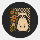 Retro Checkered Halloween Raccoon Runder Aufkleber (Vorderseite)