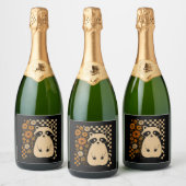 Retro Checkered Halloween Raccoon Schaumweinetikett (Flaschen)