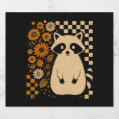 Retro Checkered Halloween Raccoon Schaumweinetikett (Einzelnes Label)