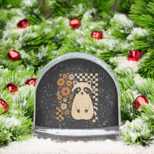 Retro Checkered Halloween Raccoon Schneekugeln (Weihnachten)