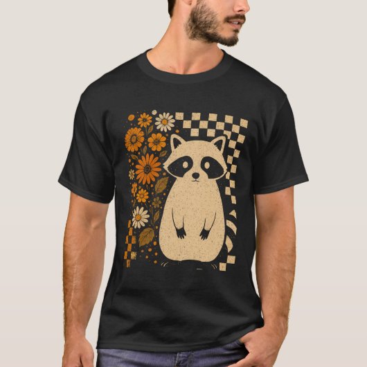 Retro Checkered Halloween Raccoon T-Shirt (Vorderseite)