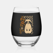 Retro Checkered Halloween Raccoon Weinglas Ohne Stiel (Vorderseite)