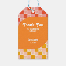 Retro Checkered Heart Bauhaus Red Orange Birthday Geschenkanhänger