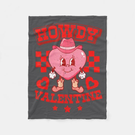 Retro Checkered Howdy Western Valentines Day Cowbo Fleecedecke (Vorderseite)