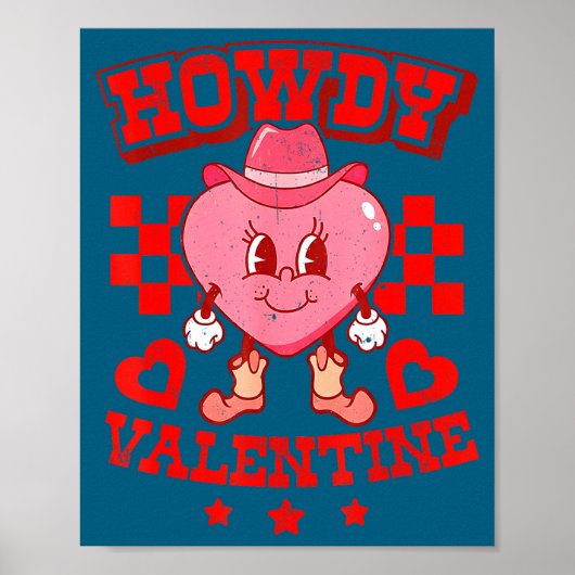 Retro Checkered Howdy Western Valentines Day Cowbo Poster (Vorne)