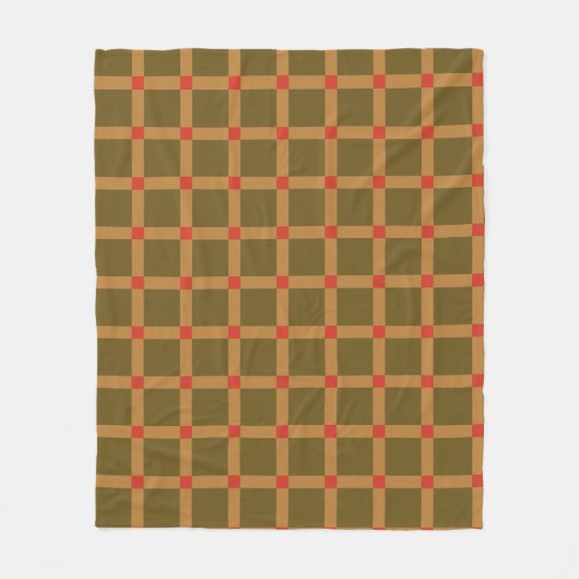 Retro Checkered Karierte Muster in Braun, Gold, Ro Fleecedecke (Vorderseite)