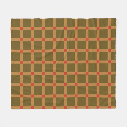 Retro Checkered Karierte Muster in Braun, Gold, Ro Fleecedecke (Vorderseite (Horizontal))