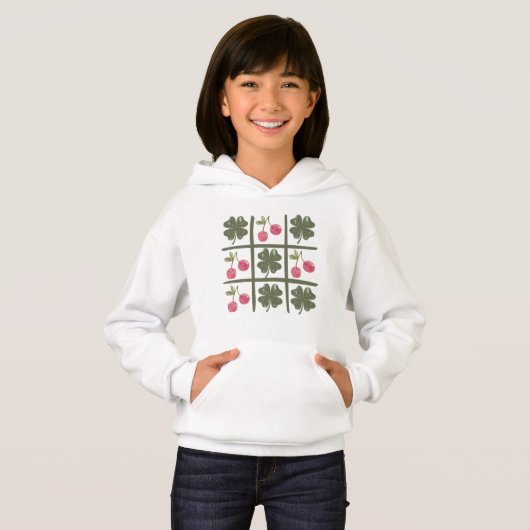 Retro Checkered Kleeblatt Cherry St Patricks Day Hoodie (Vorne ganz)