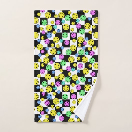 Retro Checkered Lächeln Gesichter Badhandtuch Set (Handtuch)