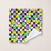 Retro Checkered Lächeln Gesichter Badhandtuch Set (Waschlappen)