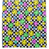Retro Checkered Lächeln Gesichter Duschvorhang (Vorderseite)